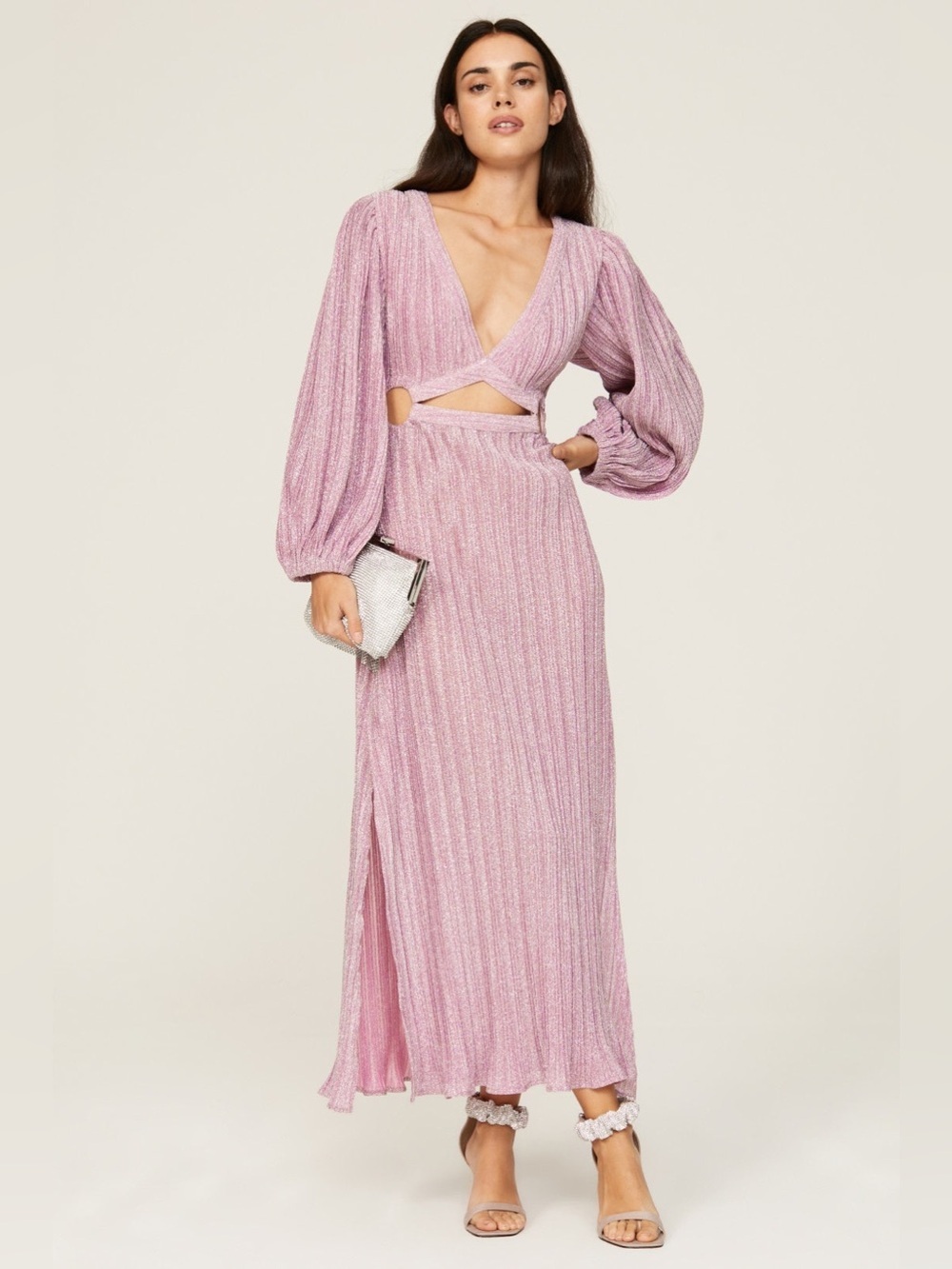 Anthropologie cut out maxi dress with slits glitter shimmer size medium